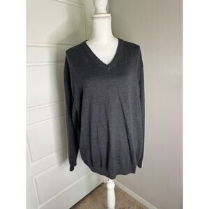 HART SCHAFFNER MARX Size 3XB Men Sweater V-Neck Gray (Extra Fine Merino Wool)